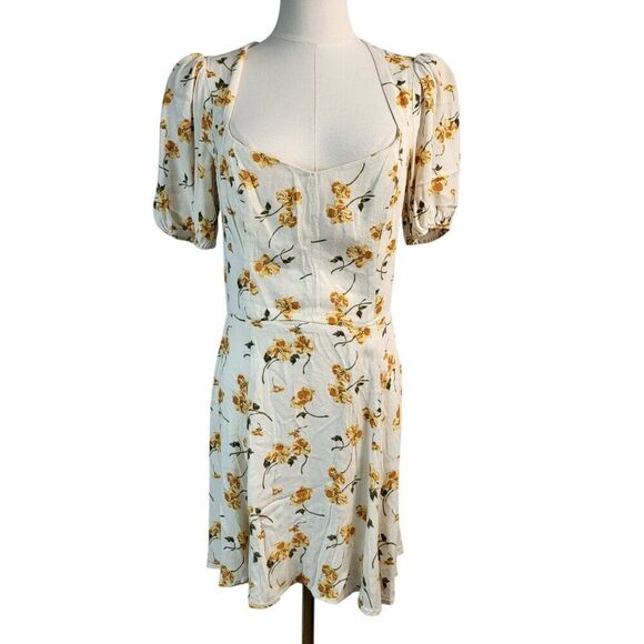 Reformation Size 10 Yellow Floral Short RTR Dress Sweetheart Neck Open Back - Picture 6 of 16